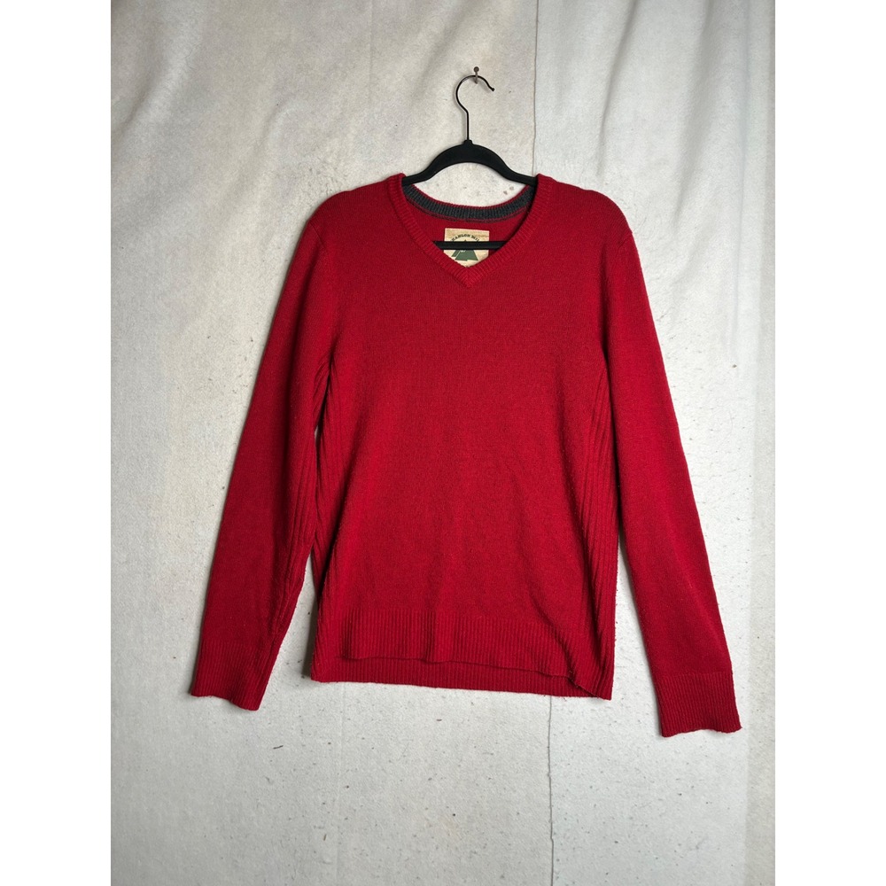 O'Hanlon Mills Mens Red Lambswool Blend V-Neck Long Sleeve Knit Sweater Size M